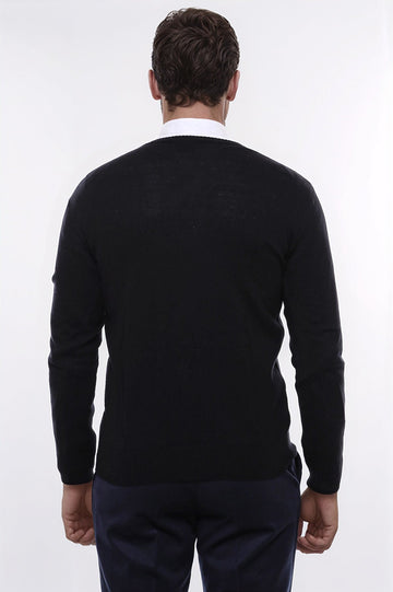 Black V-Neck Slim Fit Jumper – Wessi