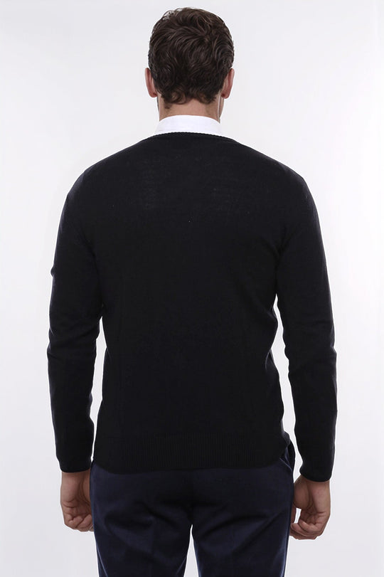 Black V-Neck Slim Fit Jumper – Wessi