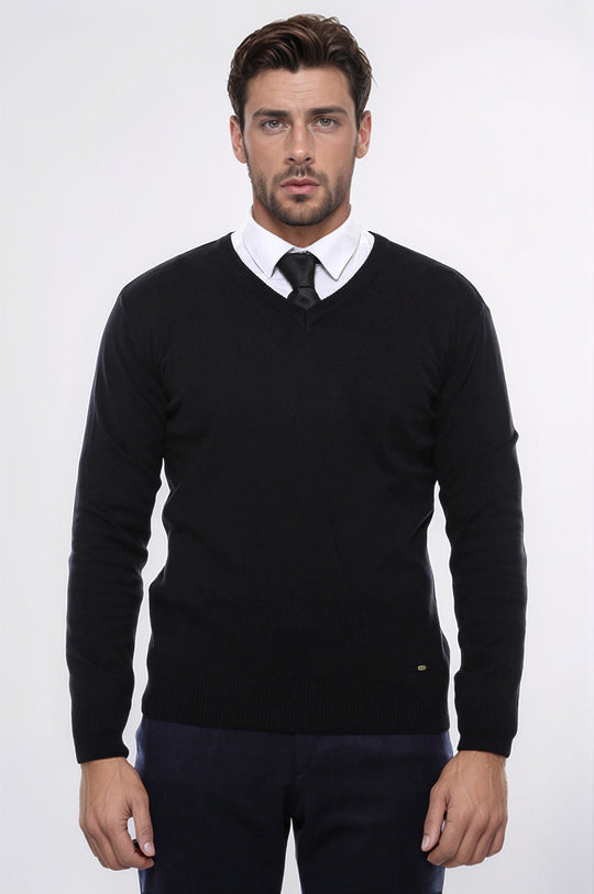 Black V-Neck Slim Fit Jumper – Wessi