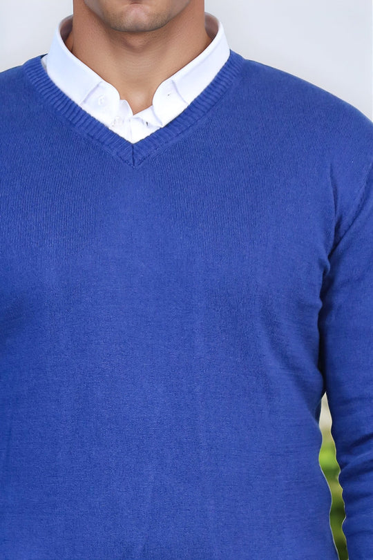 Indigo Slim Fit V-Neck Cotton Knit Jumper – Wessi