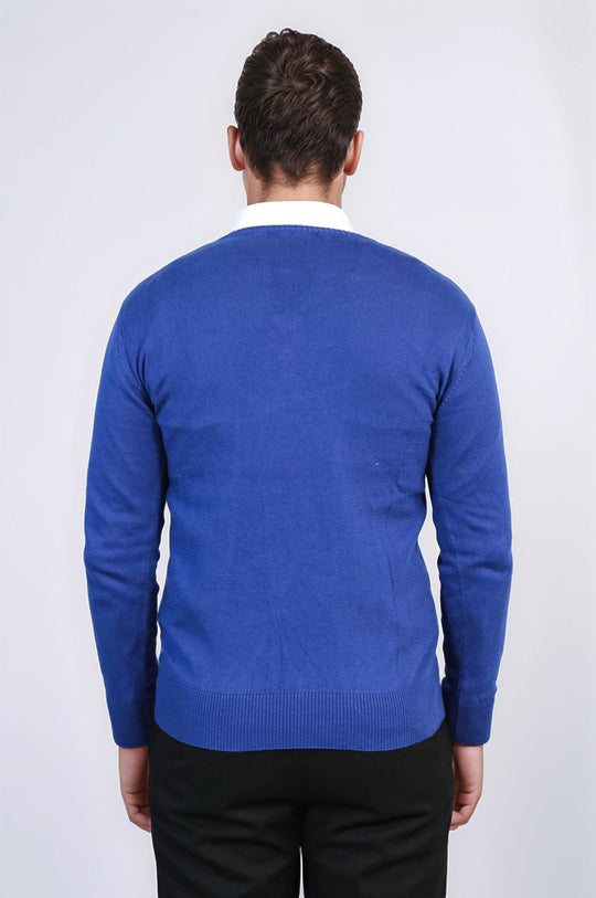 Indigo Slim Fit V-Neck Cotton Knit Jumper – Wessi
