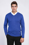 Indigo Slim Fit V-Neck Cotton Knit Jumper – Wessi