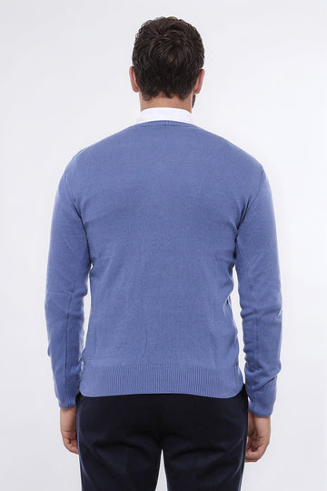 Sky Blue V-Neck Slim Fit Knitwear – Wessi