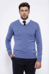 Sky Blue V-Neck Slim Fit Knitwear – Wessi