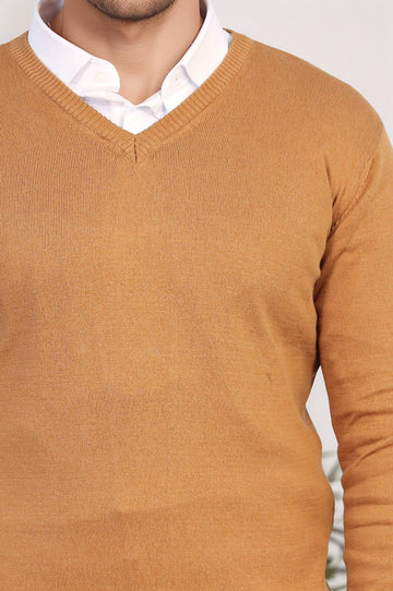 Tan Slim Fit V-Neck Cotton Knit Jumper – Wessi