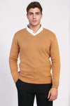 Tan Slim Fit V-Neck Cotton Knit Jumper – Wessi