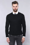 Black Slim Fit Patterned Crew Neck Sweater – Wessi
