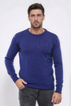 Navy Blue Slim Fit Embroidered Crew Neck Knitwear | Wessi