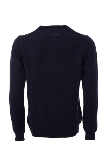 Navy Blue Slim Fit Crew Neck Cotton Knit Jumper | Wessi