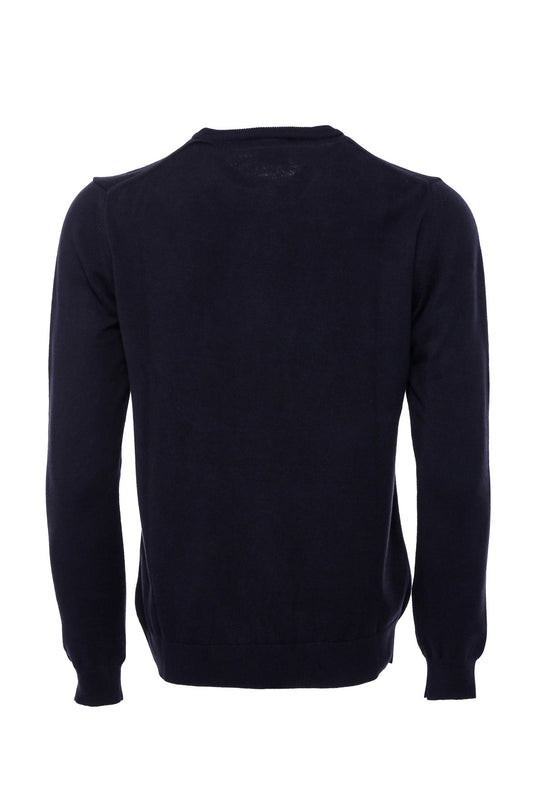 Navy Blue Slim Fit Crew Neck Cotton Knit Jumper | Wessi