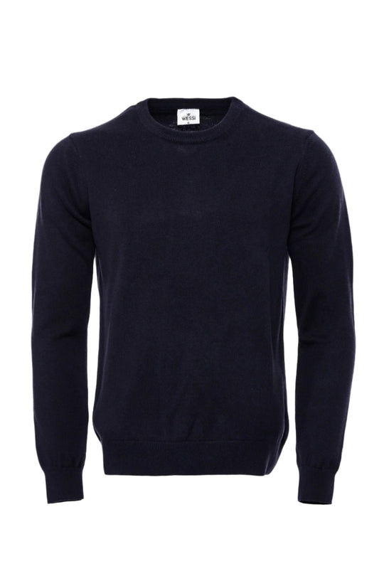Navy Blue Slim Fit Crew Neck Cotton Knit Jumper | Wessi