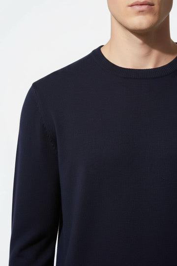 Navy Blue Slim Fit Crew Neck Cotton Knit Jumper | Wessi