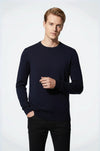 Navy Blue Slim Fit Crew Neck Cotton Knit Jumper | Wessi