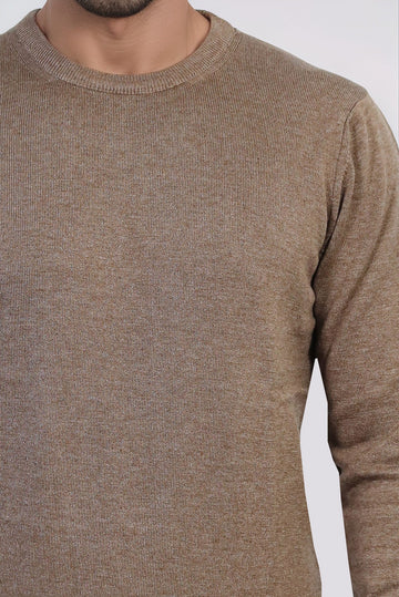 Brown Slim Fit Crew Neck Cotton Knit Jumper | Wessi