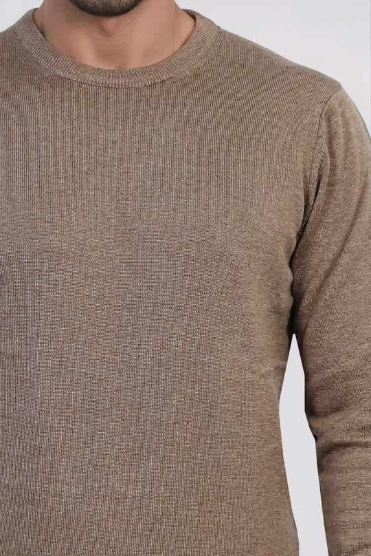 Brown Slim Fit Crew Neck Cotton Knit Jumper | Wessi