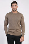 Brown Slim Fit Crew Neck Cotton Knit Jumper | Wessi