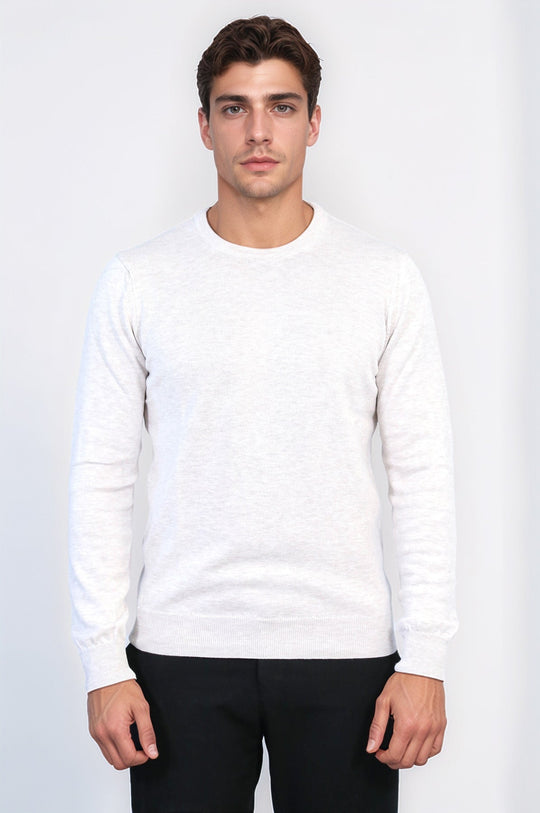 Beige Slim Fit Crew Neck Cotton Knit Jumper | Wessi