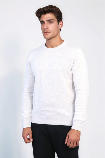 Beige Slim Fit Crew Neck Cotton Knit Jumper | Wessi