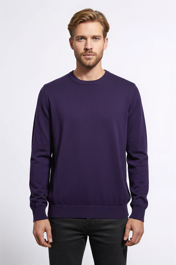 Purple Slim Fit Crew Neck Cotton Knit Jumper | Wessi