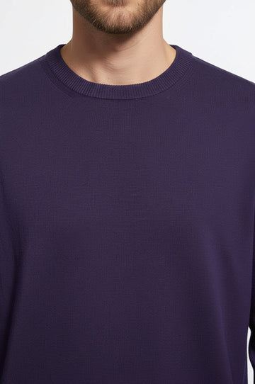 Purple Slim Fit Crew Neck Cotton Knit Jumper | Wessi