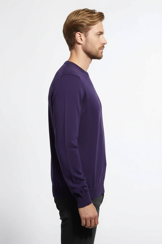 Purple Slim Fit Crew Neck Cotton Knit Jumper | Wessi