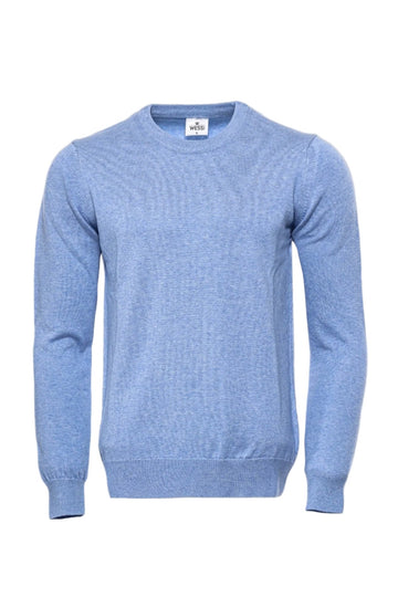 Blue Slim Fit Crew Neck Cotton Knit Jumper | Wessi