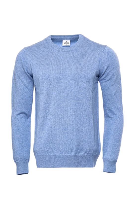 Blue Slim Fit Crew Neck Cotton Knit Jumper | Wessi