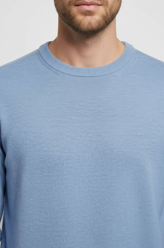 Blue Slim Fit Crew Neck Cotton Knit Jumper | Wessi
