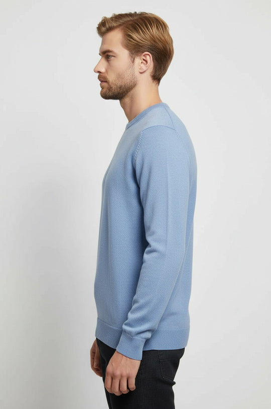 Blue Slim Fit Crew Neck Cotton Knit Jumper | Wessi