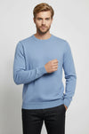 Blue Slim Fit Crew Neck Cotton Knit Jumper | Wessi