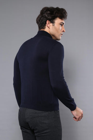 Navy Blue Turtleneck Slim Fit Cotton Jumper – Wessi