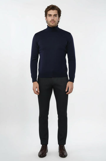 Dark Blue Turtleneck Slim Fit Cotton Sweater – Wessi