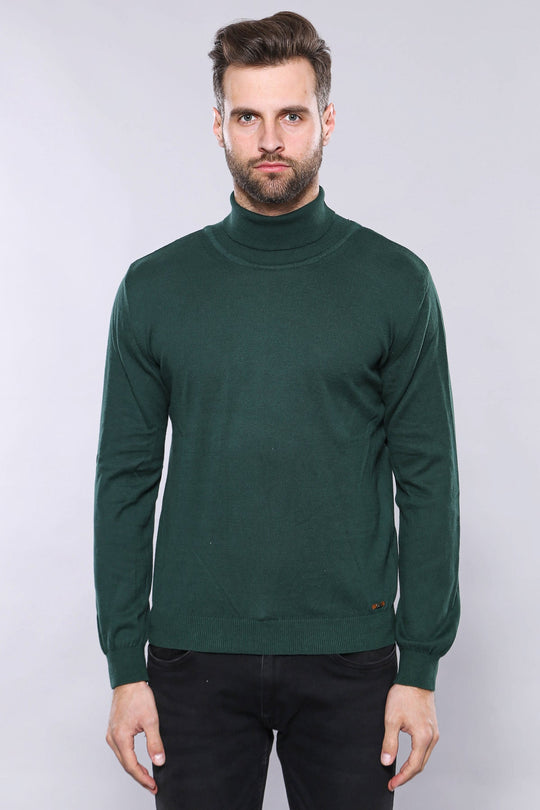 Green Turtleneck Slim Fit Cotton Sweater – Wessi