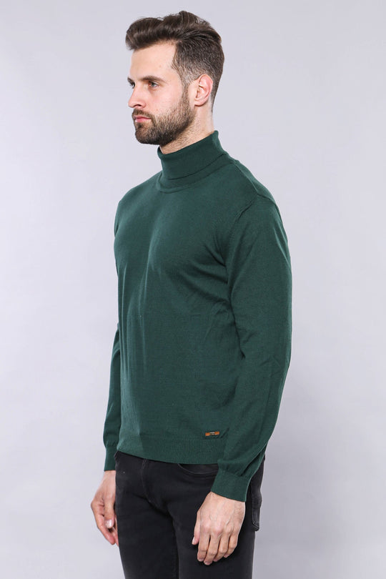 Green Turtleneck Slim Fit Cotton Sweater – Wessi