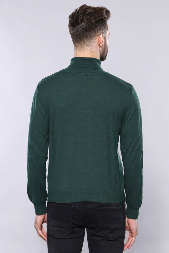 Green Turtleneck Slim Fit Cotton Sweater – Wessi