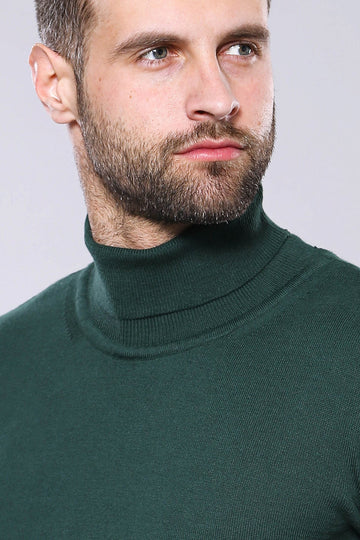 Green Turtleneck Slim Fit Cotton Sweater – Wessi