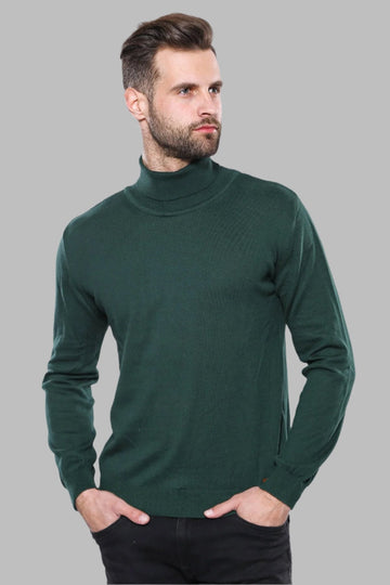 Green Turtleneck Slim Fit Cotton Sweater – Wessi
