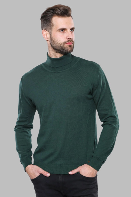Green Turtleneck Slim Fit Cotton Sweater – Wessi