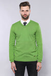 Dark Green Slim Fit V-Neck Cotton Knit Jumper – Wessi