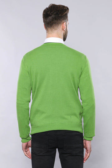 Dark Green Slim Fit V-Neck Cotton Knit Jumper – Wessi