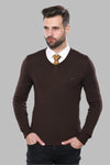 Brown Slim Fit V-Neck Cotton Knit Jumper | Wessi