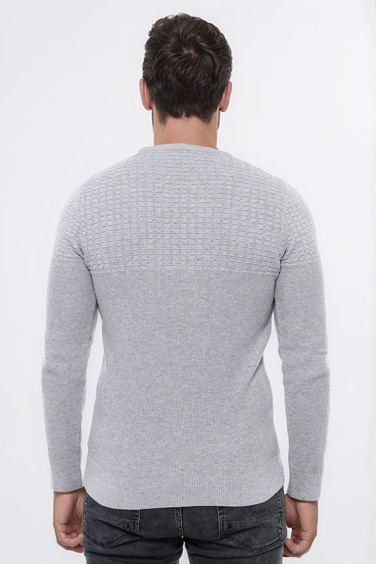 Light Grey Slim Fit Round Neck Patterned Cotton Knit Jumper – Wessi