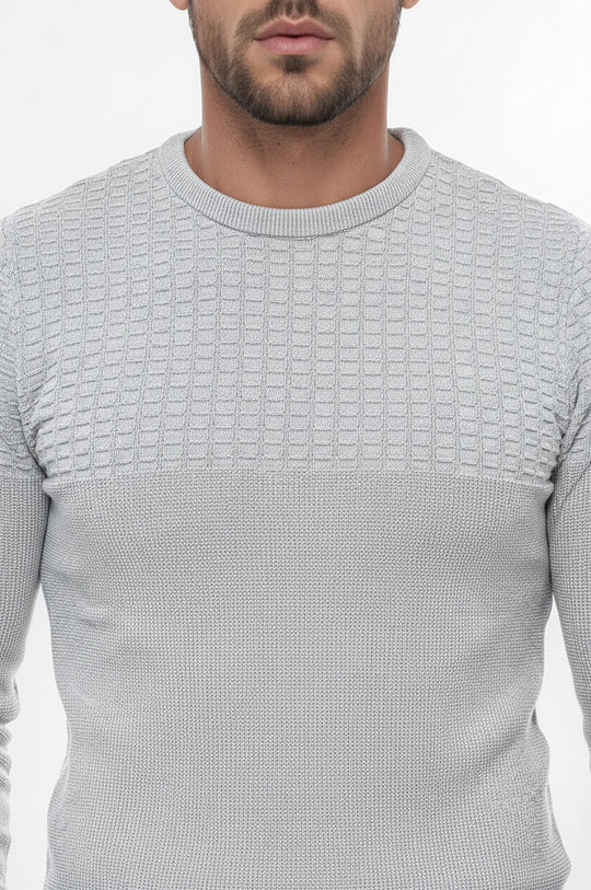 Light Grey Slim Fit Round Neck Patterned Cotton Knit Jumper – Wessi