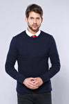 Navy Blue Slim Fit Patterned Crew Neck Sweater – Wessi