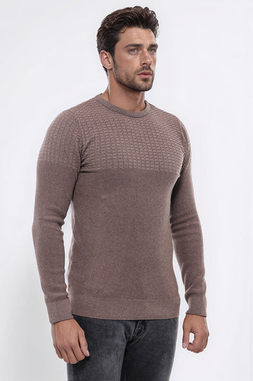 Mink Round Neck Slim Fit Textured Cotton Knit Jumper – Wessi