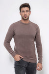 Mink Round Neck Slim Fit Textured Cotton Knit Jumper – Wessi