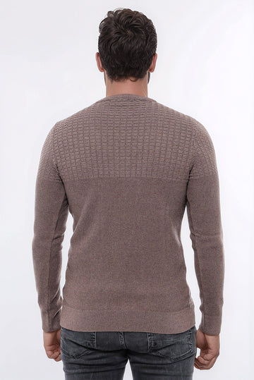 Mink Round Neck Slim Fit Textured Cotton Knit Jumper – Wessi