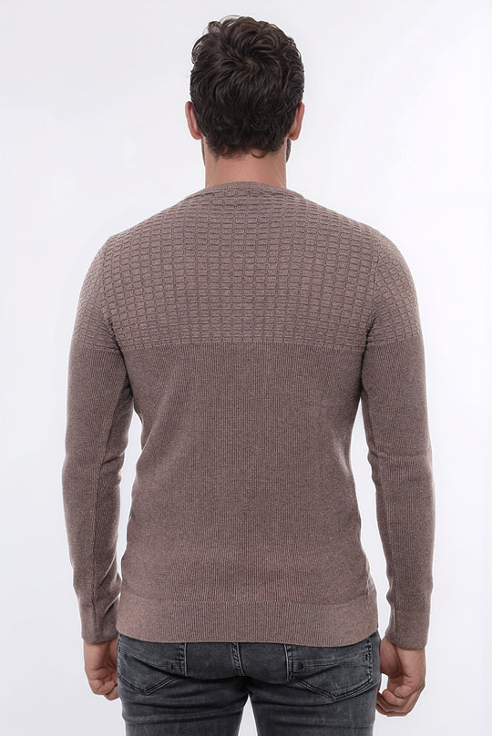 Mink Round Neck Slim Fit Textured Cotton Knit Jumper – Wessi