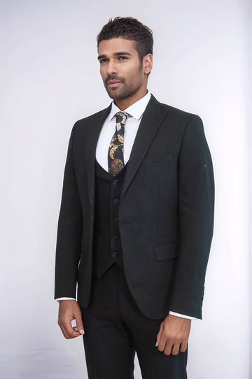 Men's Black 3-Piece Slim Fit Suit with Single Button & Tailored Waistcoat