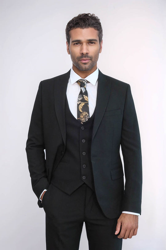 Men's Black 3-Piece Slim Fit Suit with Single Button & Tailored Waistcoat